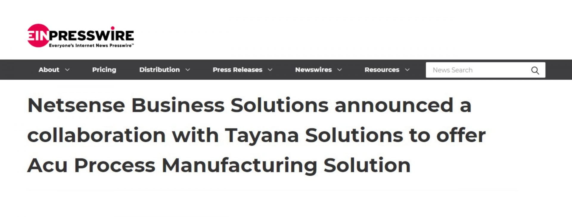Netsense Business Solutions announced a collaboration with Tayana Solutions
